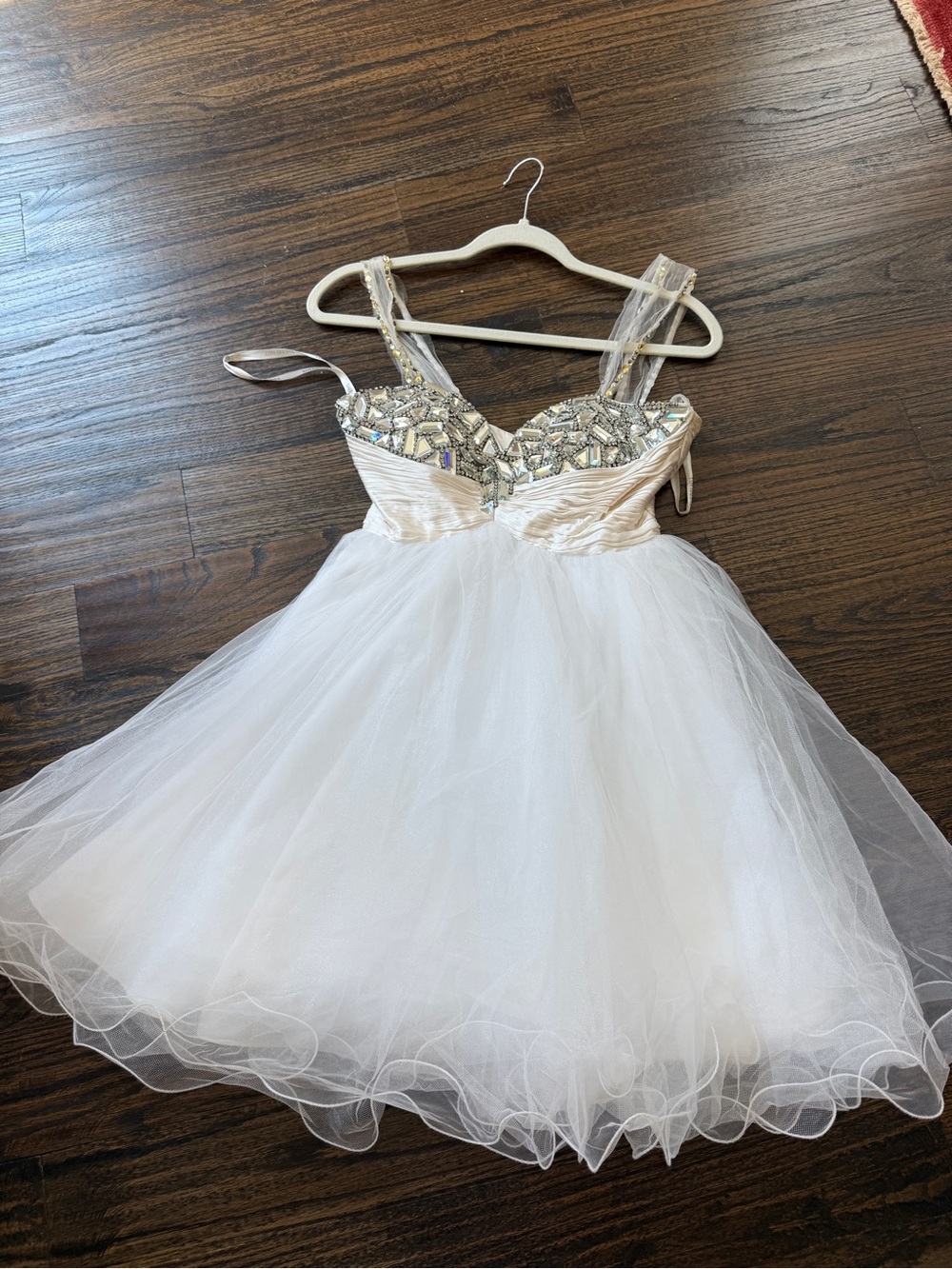 Sherri Hill White Beaded Tulle Cocktail Dress